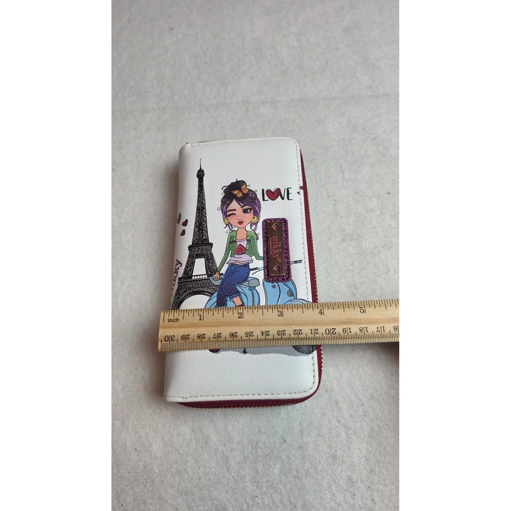 Nikky by Nicole Lee Paris Girl Scooter Double Zip Wallet Retired Art NIB